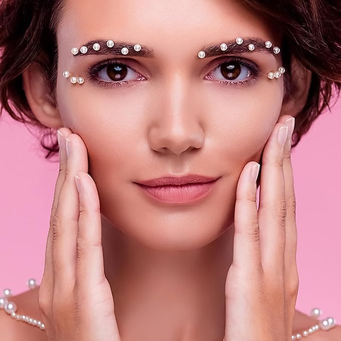Self Adhesive Face Gems and Pearls for Makeup, Festival Jewels, Hair Gems, Rhinestone Stickers for Face, Eye, Makeup, Nail, Body, Crafts 3/4/5/6 mm 975Pcs (20.Pearl_White)