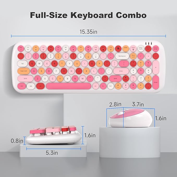 MOFII Wireless Keyboard and Mouse Combo, 2.4GHz Retro Typewriter Keyboard, Plug and Play, for PC Desktops Laptop Windows(White Mixed)