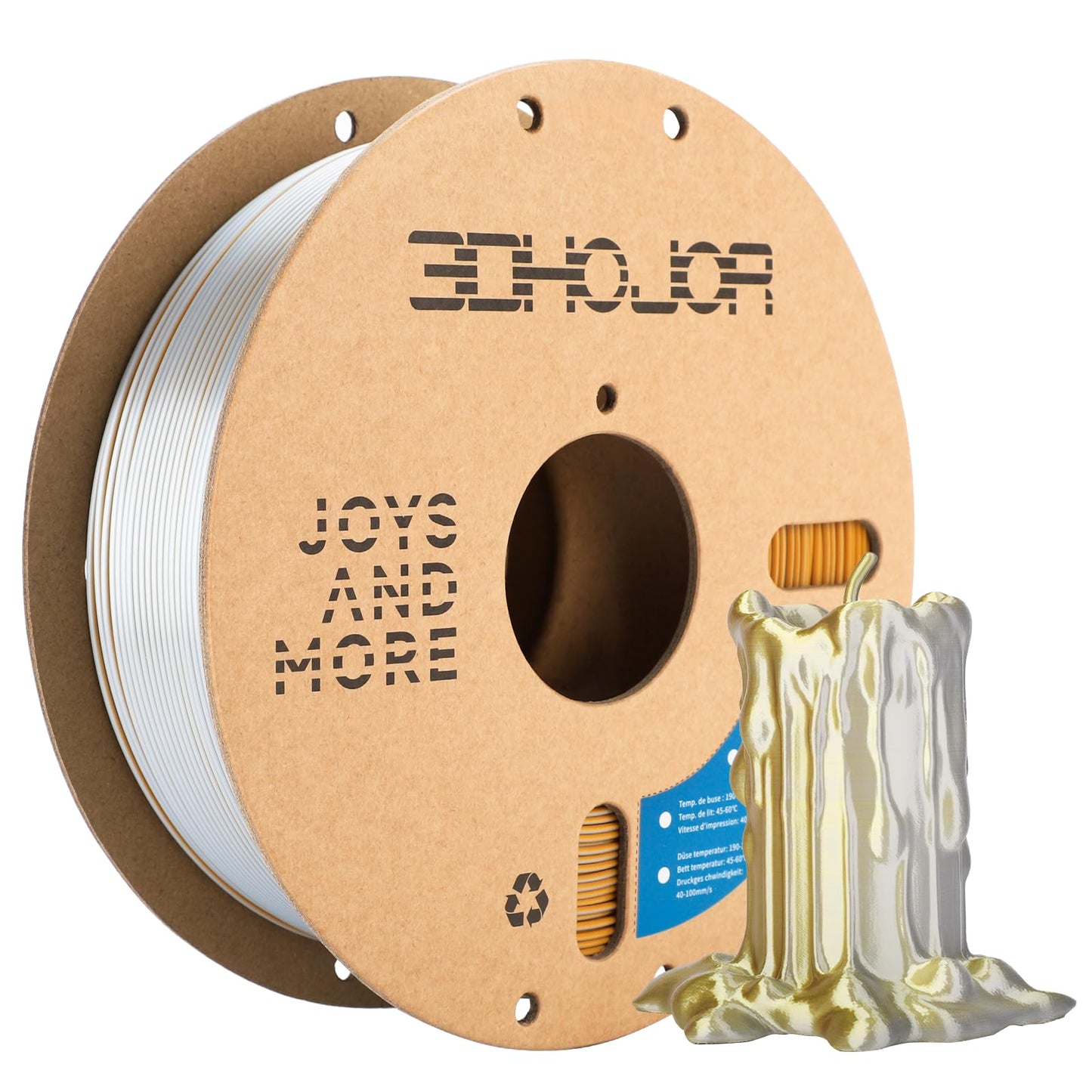 3DHoJor Silk PLA Filament 1.75mm Gold Silver Dual Color PLA 3D Printer Filament 2 in 1 Coextrusion 1KG Spool(2.2lbs) 3D Printing