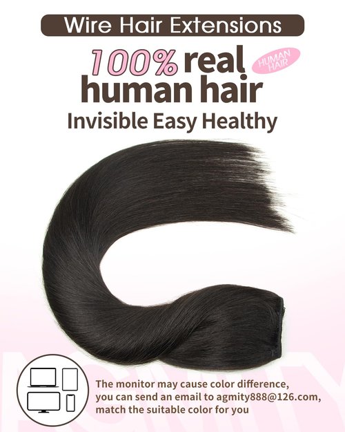AGMITY Wire Hair Extensions Real Human Hair Darkest Brown 100g invisible Removable Thick Straight Fishing Line One Piece Clip in Extensions Human Hair(20 Inch #2 Darkest Brown)