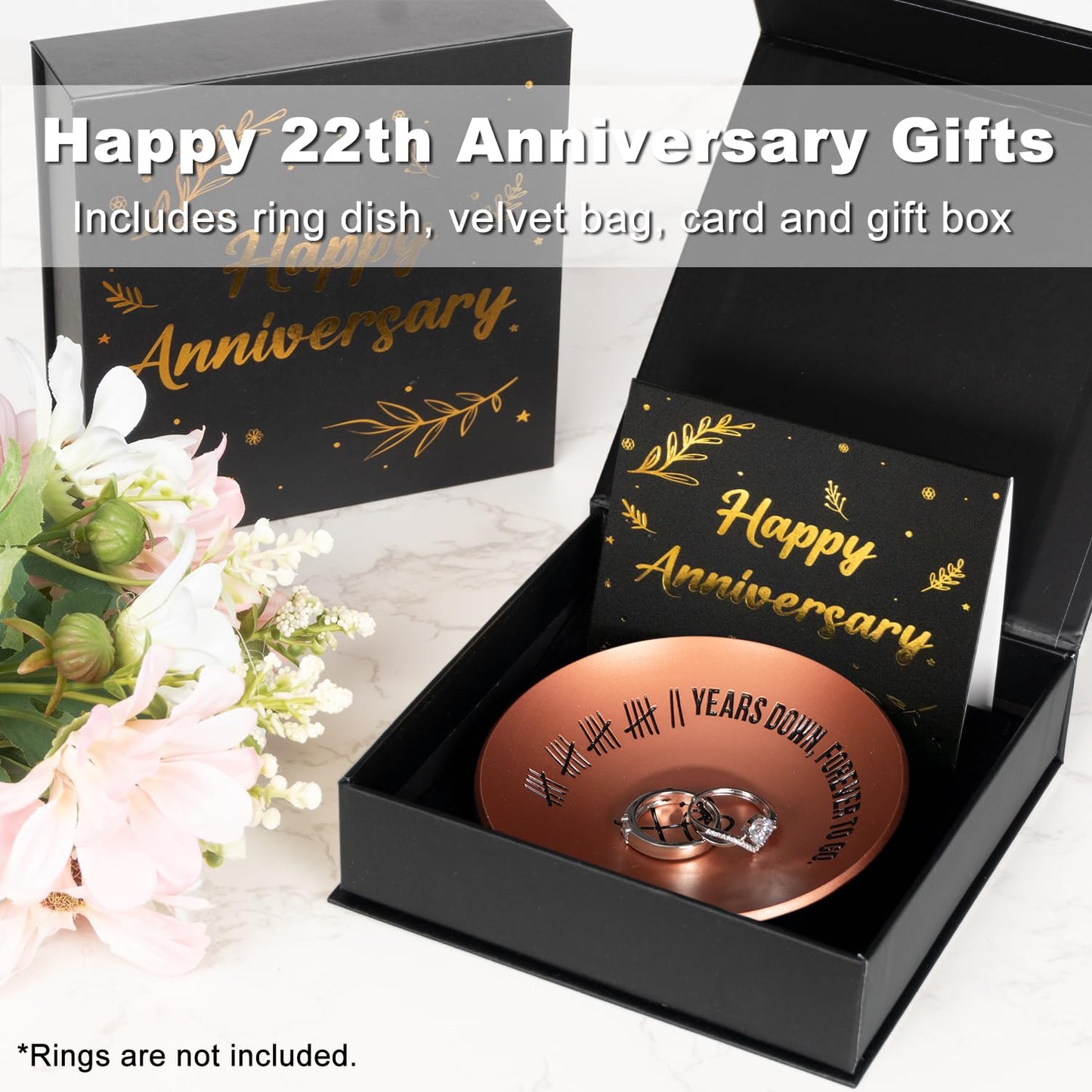 22nd Anniversary Copper Gifts, 22 Year Wedding Anniversary For Him Her Women Men, 4" Ring Holder Dish - Ideal Copper Metal Jewelry Tray Decorations For Wife Husband Couple Parents