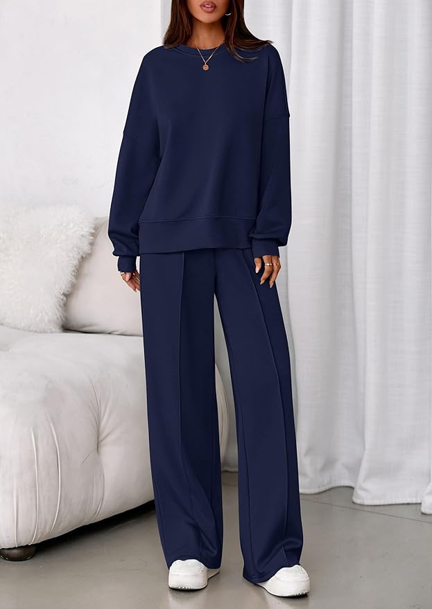 PRETTYGARDEN 2 Piece Sets For Women Fall Trendy Long Sleeve Sweatshirt Wide Leg Pants Loungewear Set Matching Sweatsuit