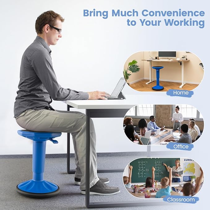 Giantex Wobble Stools for Classroom Seating - Wiggle Stool with Adjustable Height, 24" Active Learning Stool, Sitting Balance Chair for School, Office Stand Up, Flexible Seating Wobble Chair, Navy