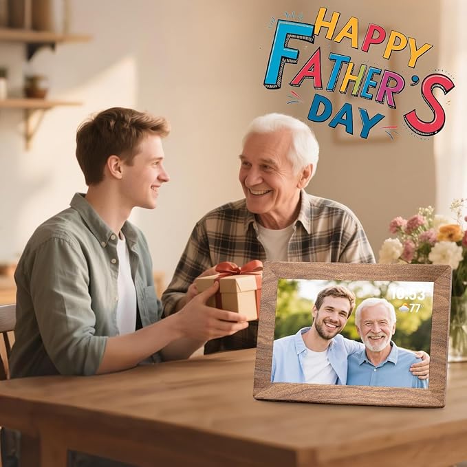 Frameo 10.1" Digital Picture Frame with 32GB Memory WiFi Electronic Photo Frame Wood 1280 x 800 IPS Touch Screen Auto-Rotate Slideshow Wall Mountable Share Photos/Video Remotely Anywhere