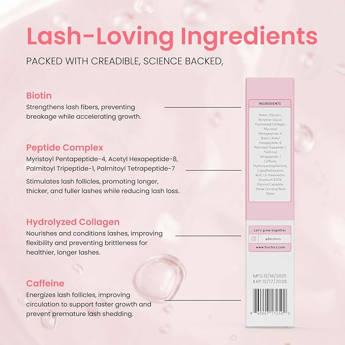 ForChics Eyelash Growth Serum - Prostaglandin-Free Lash Enhancing Serum for Longer, Thicker Lashes and Brows- Natural Formula, Visible Results in 2 Weeks - Vegan, Hormone-Free 0.10 fl. oz / 3ml
