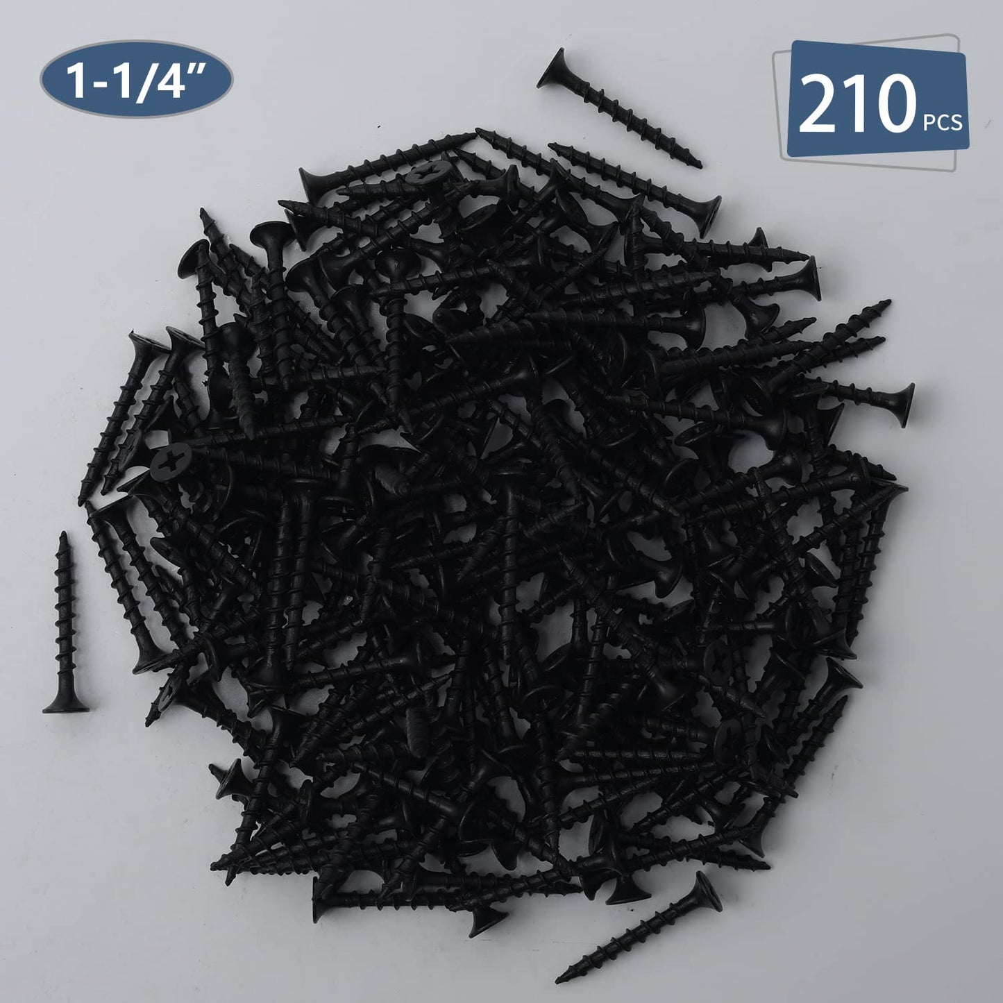 JEGONFRI 210pcs #6 × 1-1/4 inch High Hardness Drywall Screws, Black, Coarse Thread, Phillips Drive, Bugle Head, Black Wood Screws, Wood and More (1-1/4 in, 210)