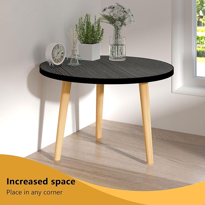 Funecy Round Coffee Table Low Table with 3 Solid Wood Sturdy Legs, Floor Table Desk for Sitting on The Floor, Storage and Living Room Furniture (Black)