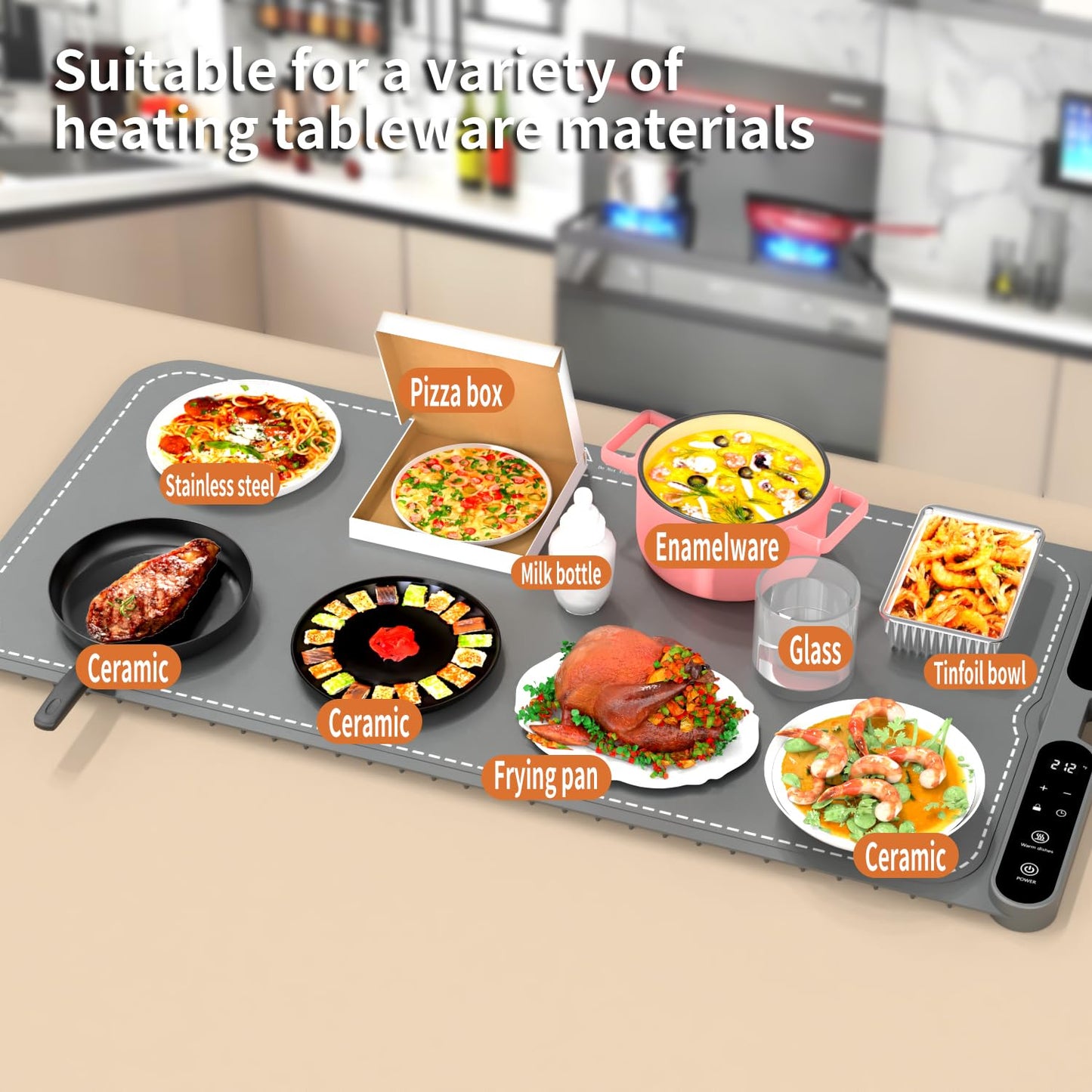 Electric Warming Tray&Food Warming MatFast Full Surface Electric Warming Tray with 7 Temp-Settings & 8H Timer, Portable Roll Up Food Warmer for Gatherings Parties Buffet -Oversized(Grey, 32''X15'')