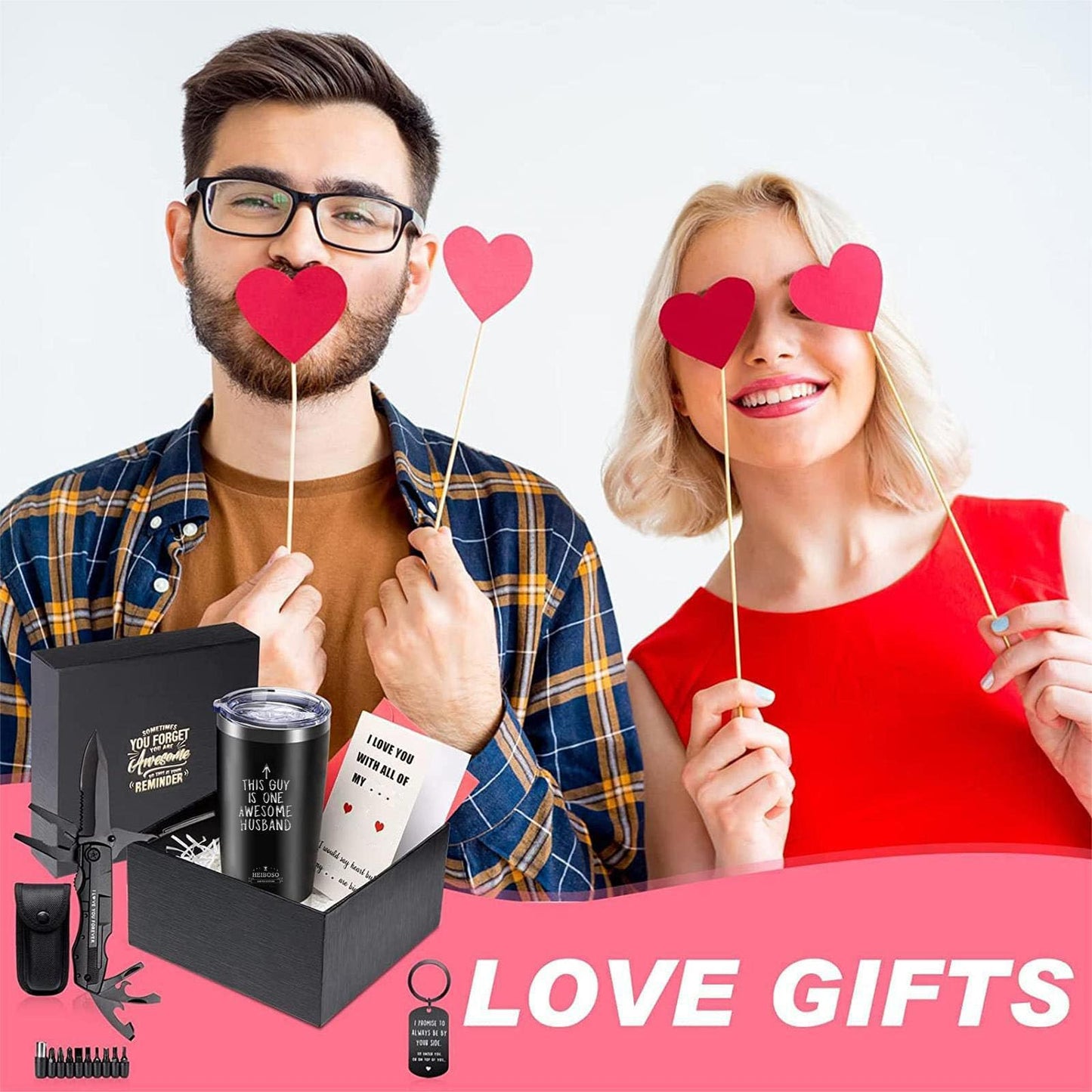 Gifts For Husband - Premium Insulated Tumbler & Multi-Tool Pocket Knife Set with Keychain & Greeting Card - Perfect Best Gifts,Anniversary, Birthday Gift for Him - Mens Wedding Keepsake Box