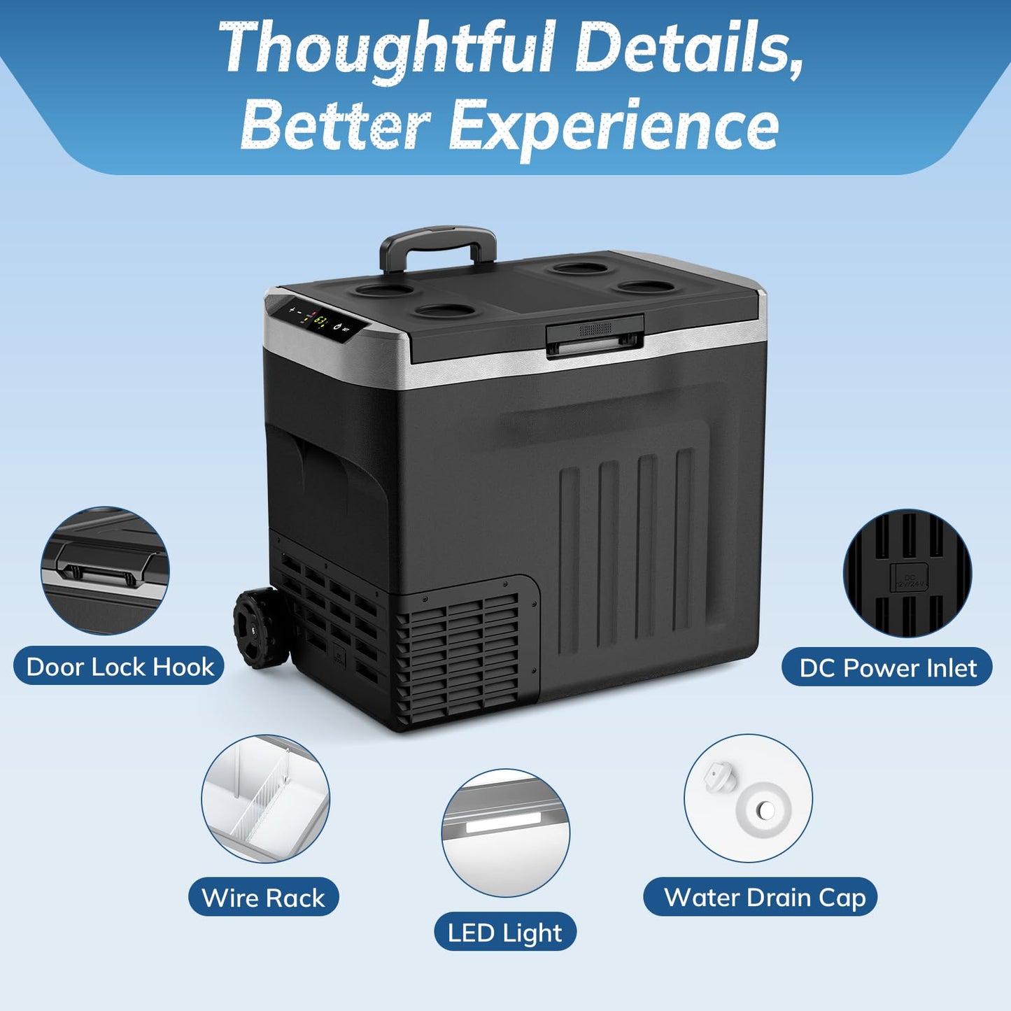 Antarctic Star Electric Cooler, 12 Volt Refrigerator 43Quart Portable Refrigerator 40LFreezer -4℉~68℉,12/24V DC 100~240V AC Car Fridge with Wheels&2 Baskets for Camping,Travel,RV,Car,BLACK