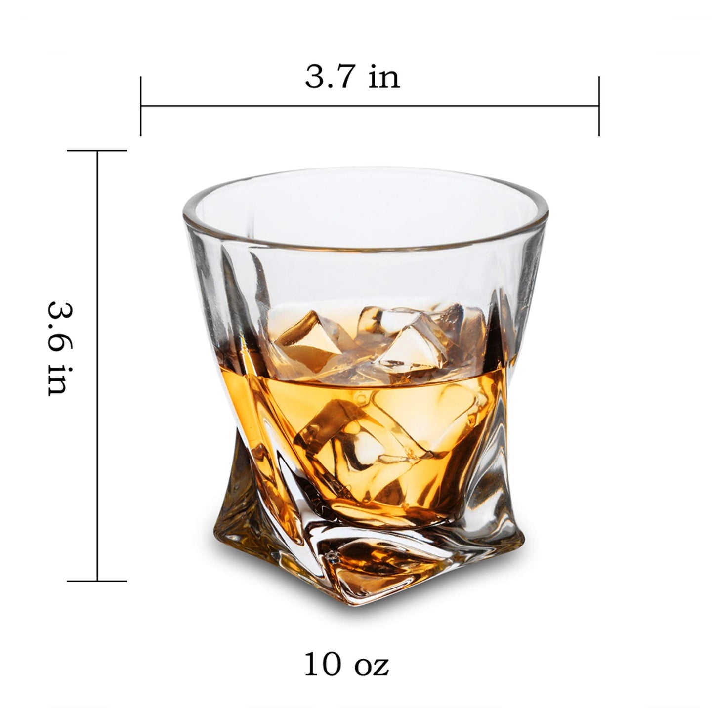 KANARS Whiskey Glasses Set of 4, 10 Oz Crystal Old Fashioned Cocktail Glass in Gift Box, Twisted Lowball Bourbon Tumbler for Scotch Whisky Cognac, Rock Barware for Men Gift