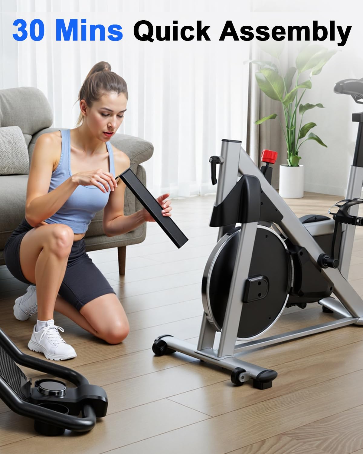 Superun Exercise Bike, Stationary Bikes for Home with Brake Pad, Low Noise Spin Bike with 300LBS Weight Capacity, Indoor Cycling for Home Gym with Pad Mount LCD Monitor and Cup Holder