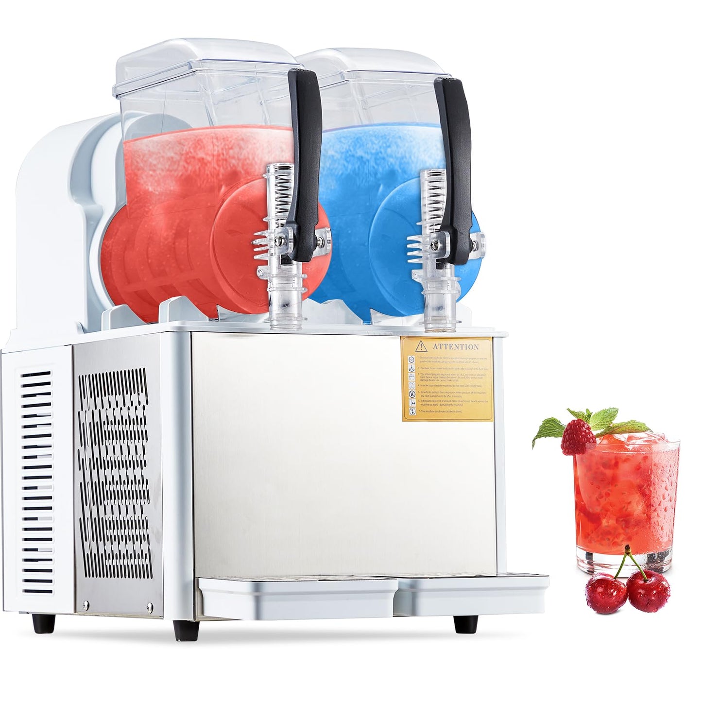 Commercial Slushie Machine - 15L*2 Dual Tank & Triple-Tank Available, Stainless Steel, Self-Cleaning & High-Speed Mixing, Perfect for Frozen Drinks, Margaritas, Coffee, Cocktails, Home, Bars,Black
