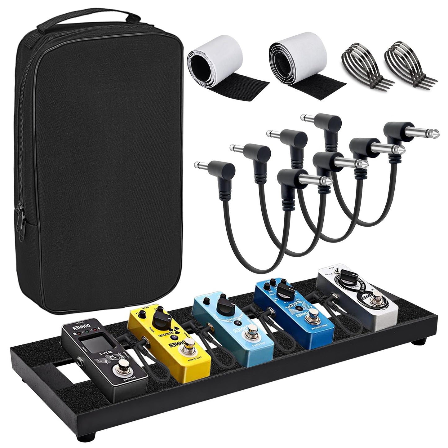 GOGHOST Medium Guitar Pedal Board, 20x8x1.2, Aluminum Alloy Black Effects Pedal Board with Adhesive Hookside Tape