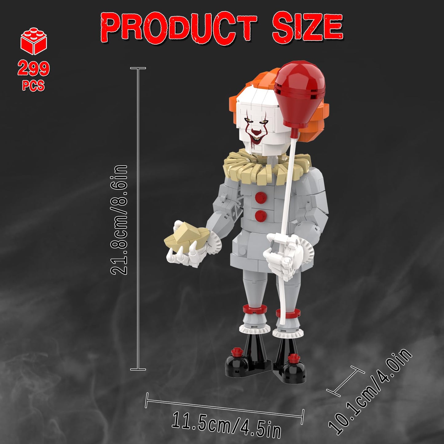 aphpaio Pennywise Clown Building Set, Horror IT Movie Merchandise Figure Building Kit, Creative Halloween Collectible Birthday Gift for Kids Teens Adults (299Pcs)