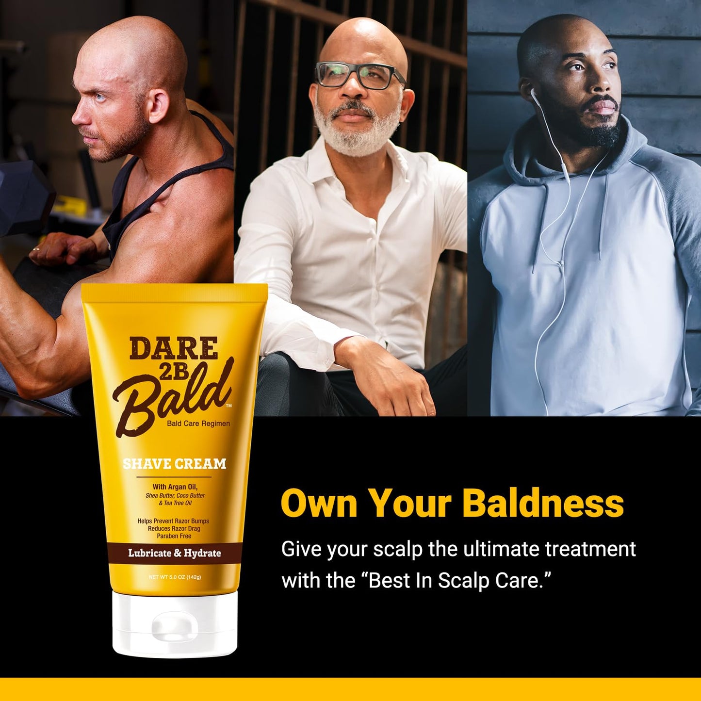Dare 2B Bald Moisturizing Shave Cream with Argan Oil, Shea Butter, Cocoa Butter & Tea Tree Oil | Bald Head Shaving Cream | Rich