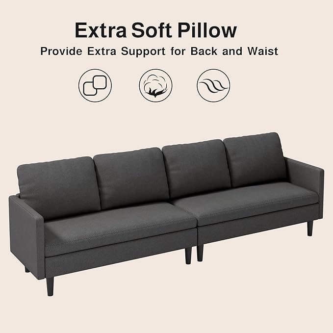 Gizoon 104''in 4 seat Sectional Sofa, Freely Configurable Sectional Couch, Convertible Modular Sofa, with Deeper Seat, Comfortable Fabric, Removable Armrest, for Living Room, Dark Grey