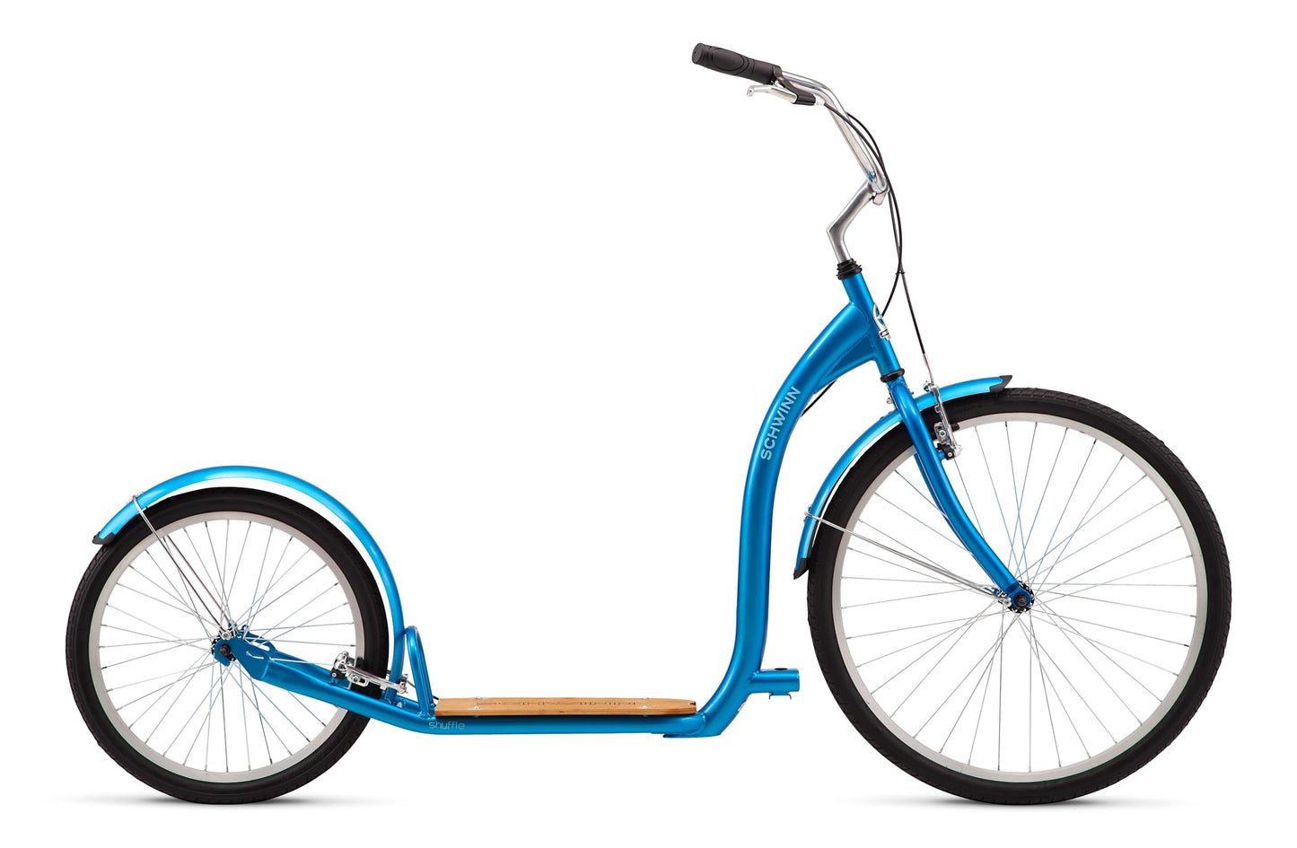 Schwinn Shuffle Adult Scooter, 26-Inch Front Wheel, 20-Inch Rear Wheel, Alloy Linear Pull Brakes, Steel Frame, Blue