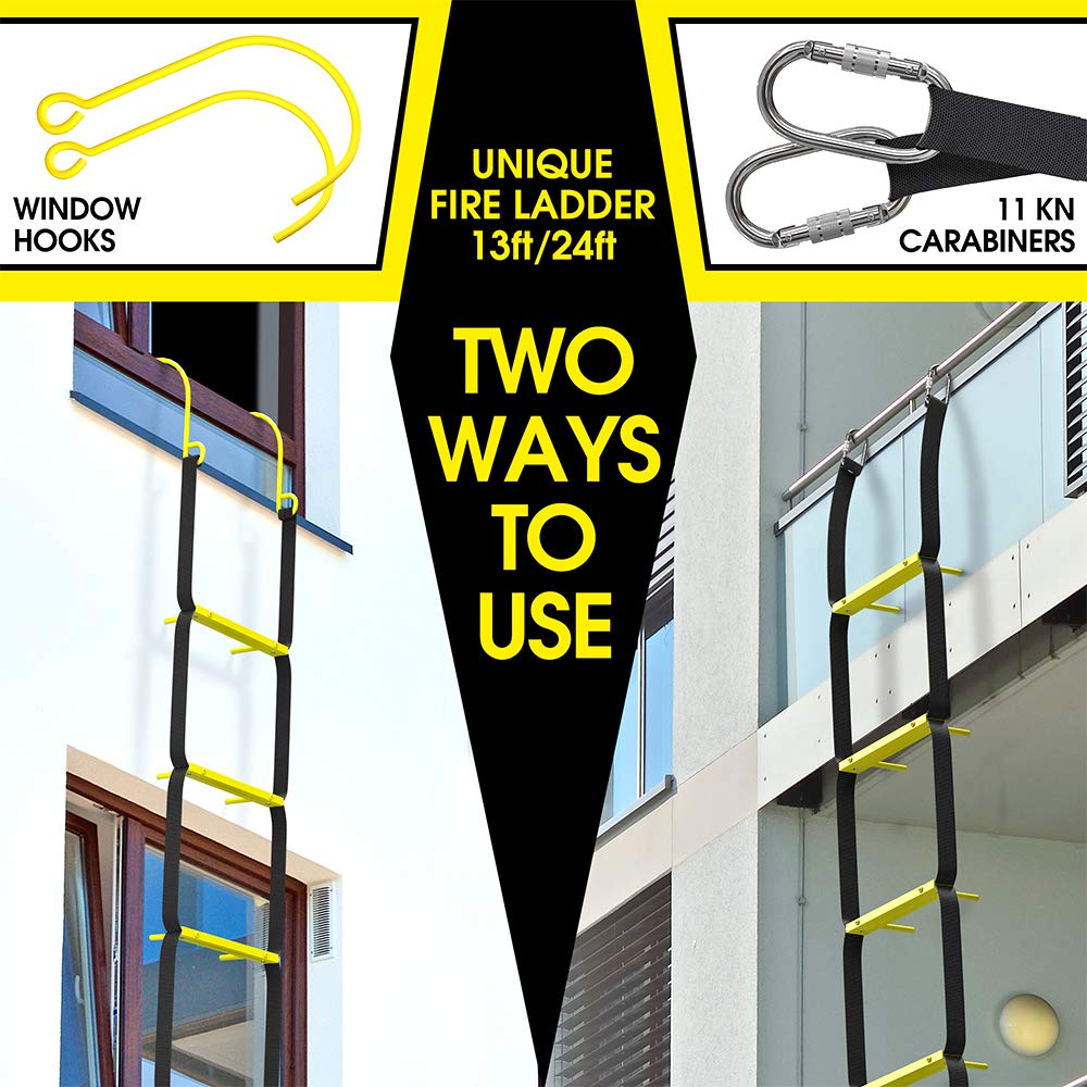 Fire Ladder 2 Story Window 13ft | Retractable Ladder for Second Floor Window | Lightweight, Compact & Portable | Rescue Rope Ladders Suitable for Balcony & Windows Escape | Certified