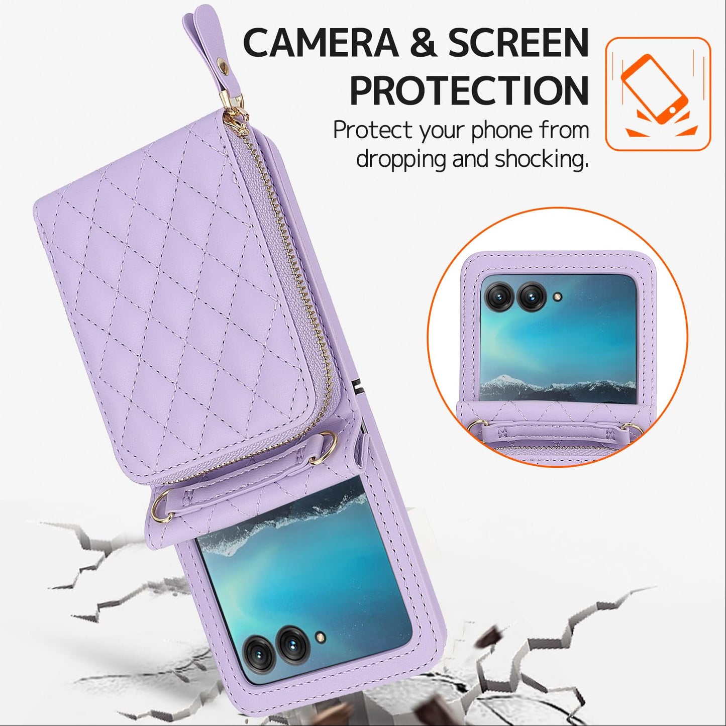 Ninki Compatible For Motorola Razr 2024 Case With Wallet,Lanyard Hinge Protection Card Holder For Moto Razr 2024 Matte Leather W