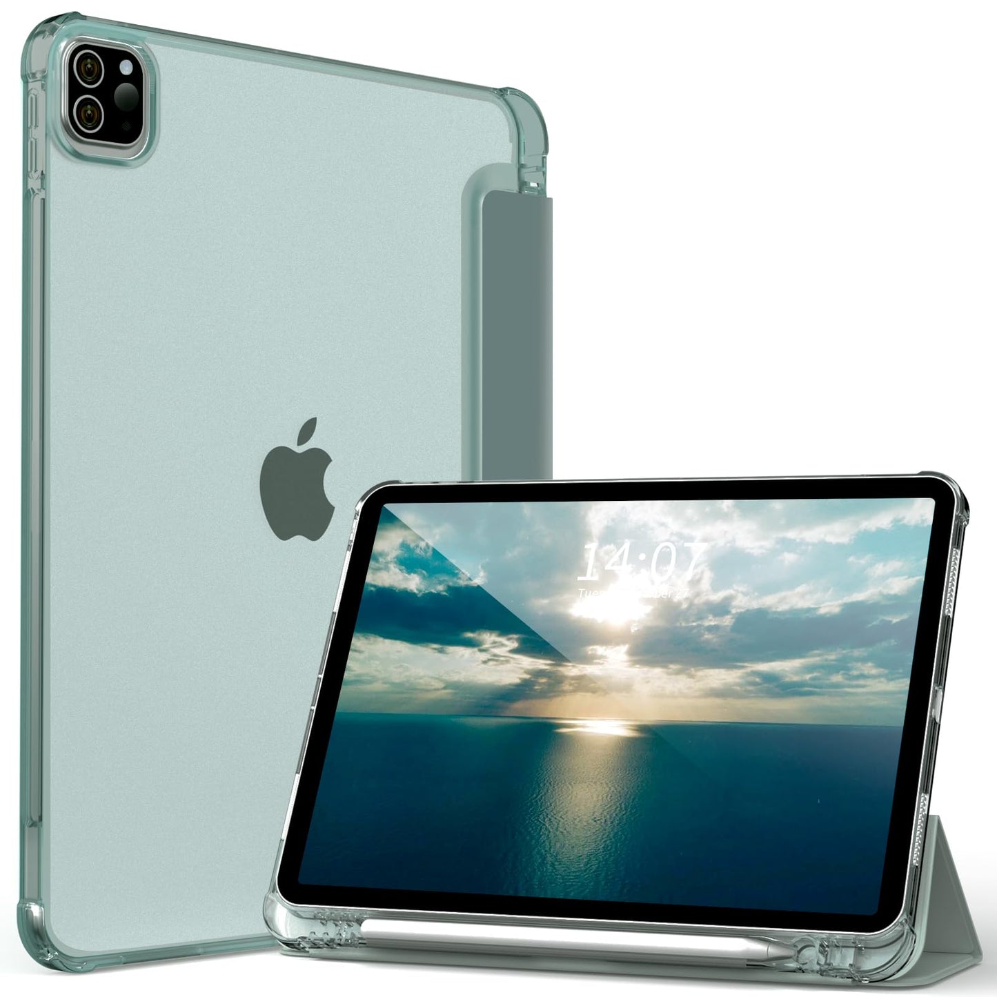 Kenke New iPad Pro 11 Inch Case 4th/3rd/2nd/1st Generation 2022/2021/2020/2018 Support 2nd Pencil Charge with Built-in Left Side Pencil Holder, Hard Frosted Back Cover & Colored Edge (Dark Green) -Like New