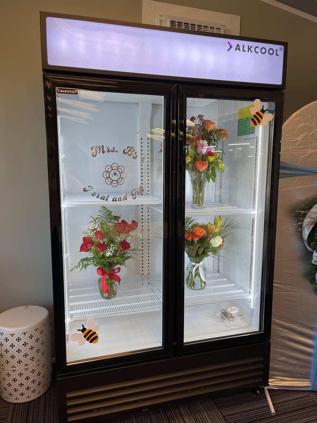 NAFCOOL Commercial Flower Beverage Refrigerator Floral Display Fridge,Two Glass Door Drink Cooler with LED Light Adjustable Shelves,ETL Sanitation,43 Cu Ft,47" Wide,Wheels Not Included