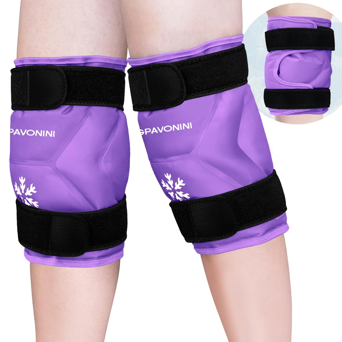 KingPavonini XXL Knee Ice Pack Wrap Around Entire Knee After Surgery, Large Reusable Gel Ice Pack for Injuries, Pain Relief, Swelling, Sports Injuries, 2 Pack (Purple)