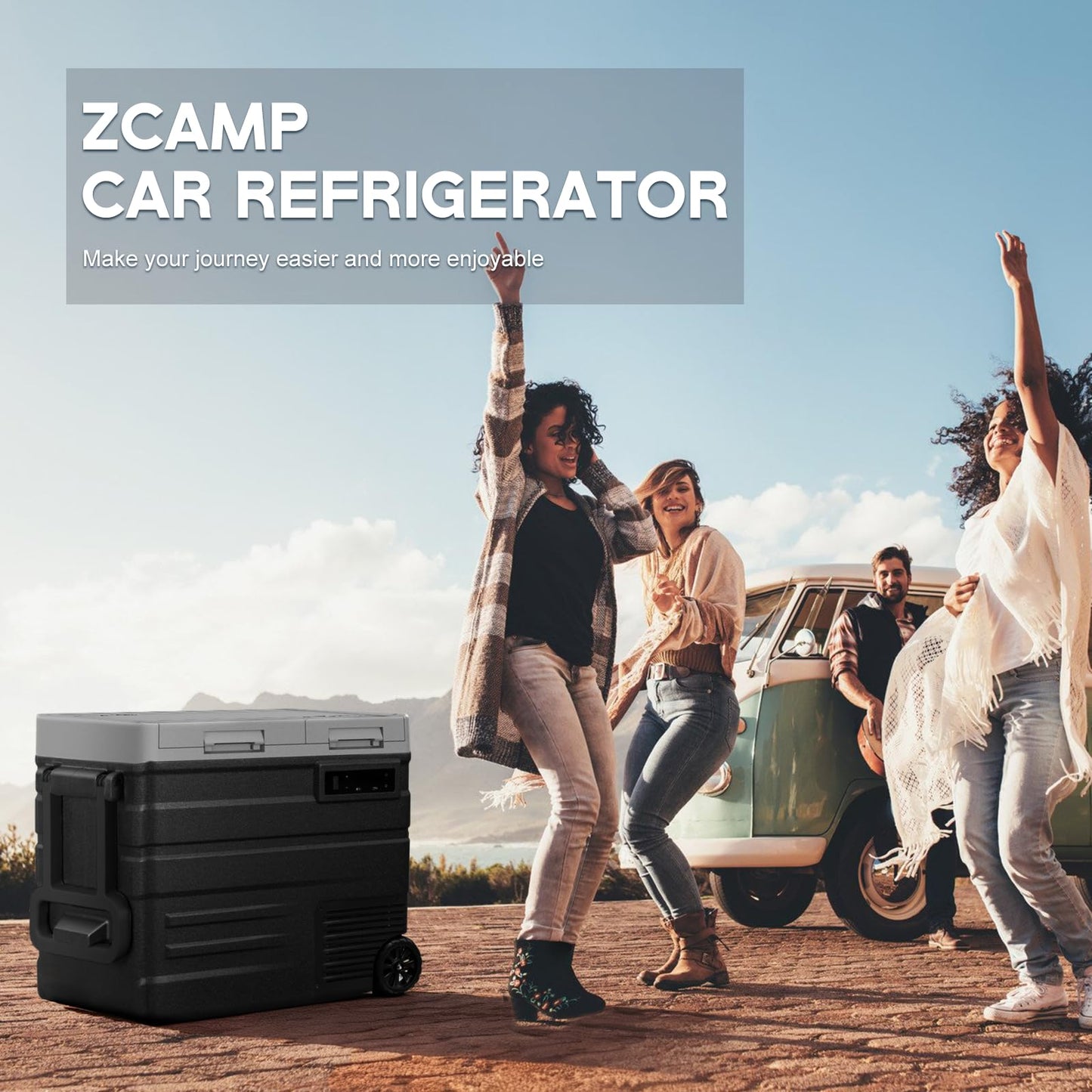 zcamp UD55 12V Car Refrigerator,Dual Zone Car Fridge with Wheels,52QT(49.1L) Electric Cooler Portable Freezer,12 Volt Refrigerator -4℉~68℉,12/24V DC 100-240V AC for Camping, Travel, Truck, RV