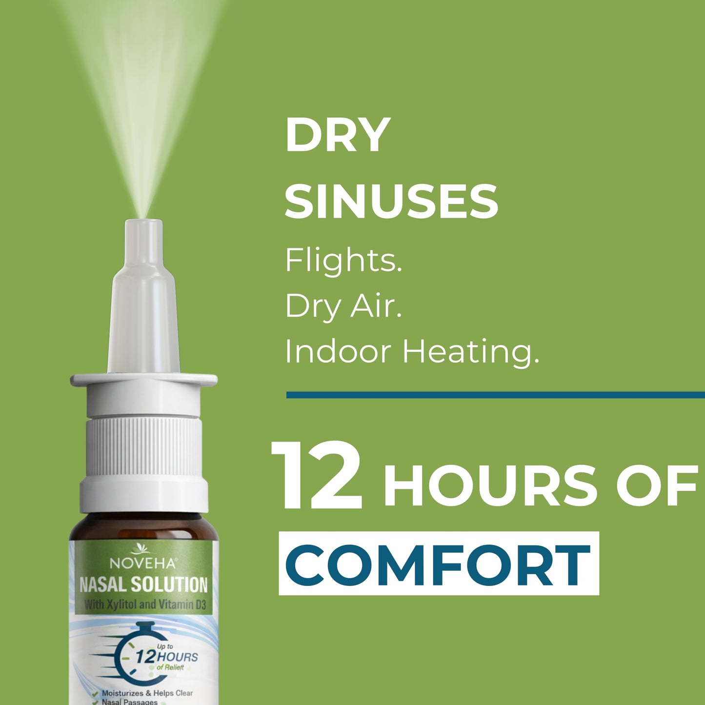 NOVEHA Xylitol Nasal Spray β Drug-Free Natural Moisturizer for Dry Nose, Sinus & Allergy Relief β Hydrating Saline Nasal Spray with Vitamin D3 & Grapefruit Seed Extract Gentle Daily Congestion Support