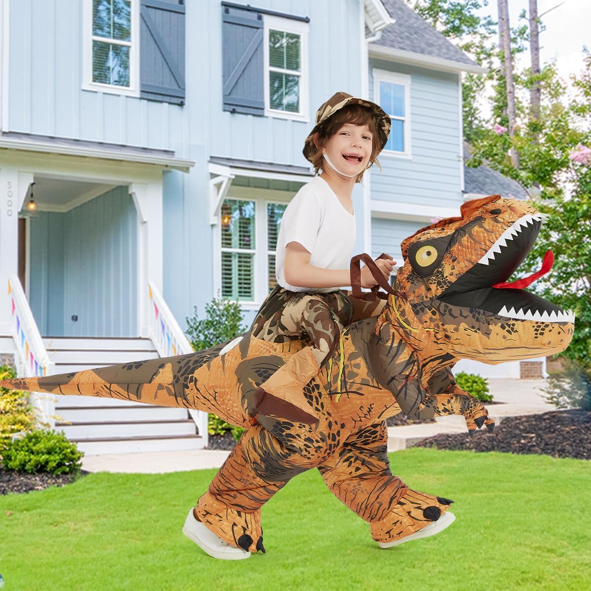 GOOSH Inflatable Dinosaur Costume Kids –Halloween Party Blow up T Rex Outfit, Breathable Fabric, Lightweight & Flexible for Cosplay, Parades (4-6Yrs)