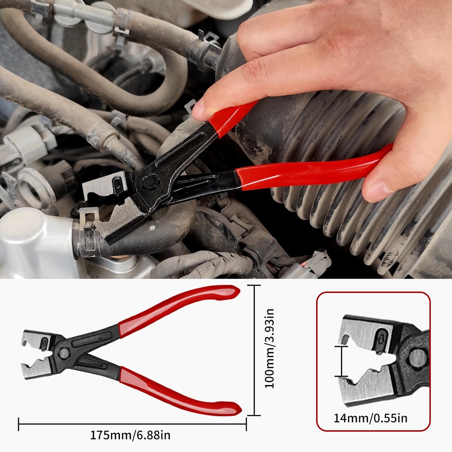 WISEUP 4PCS Hose Clamp Pliers Set - Includes 27" Long Reach Wire Spring Plier, Clic-R Type Pliers, Hose Remover & Flat Band Clamp Tool - for Automotive Fuel, Oil, Coolant, Radiator Hoses