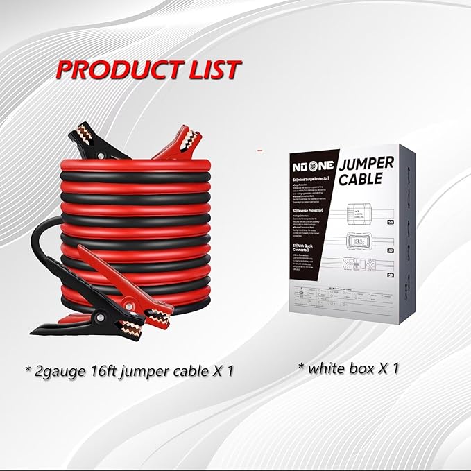 NOONE Jumper Cables for Car Battery - 2 Gauge 16 FT Heavy Duty Automotive Booster Jumper Cables for Jump Starting Dead or Weak Batteries (2AWG x 16Ft)