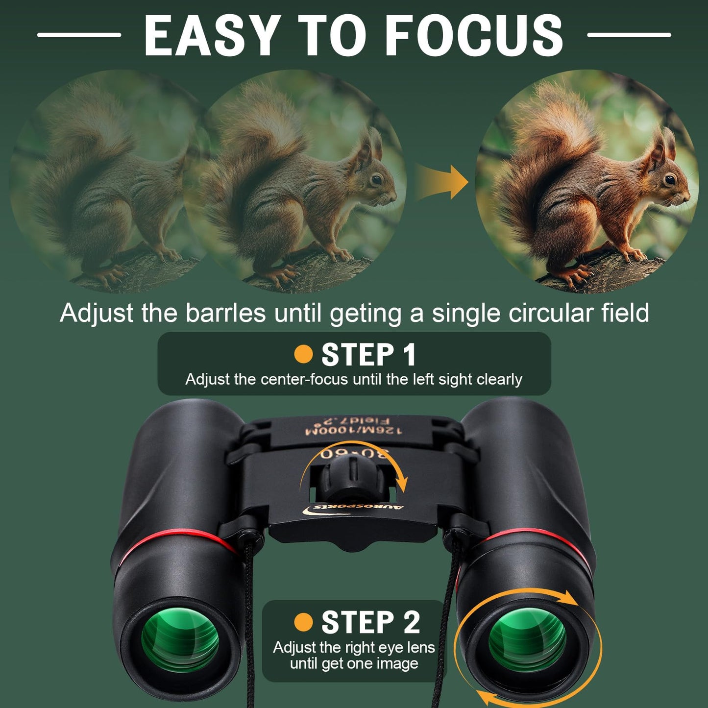 30X60 Small Binoculars For Adults Folding Bird Watching - Aurosports Mini Compact Binocular For Kids High Power Easy Focus Binoc