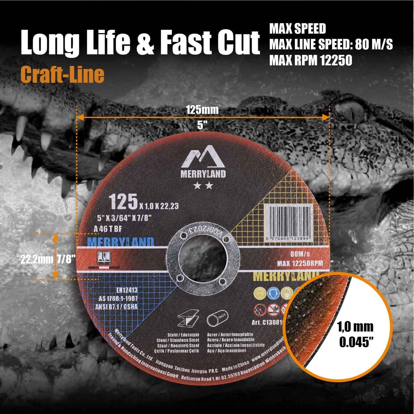 Merryland 5 Inch Metal Cutting Wheel, Stainless Steel, Iron, 50 Pack, C13081042, Angle Grinder Compatible