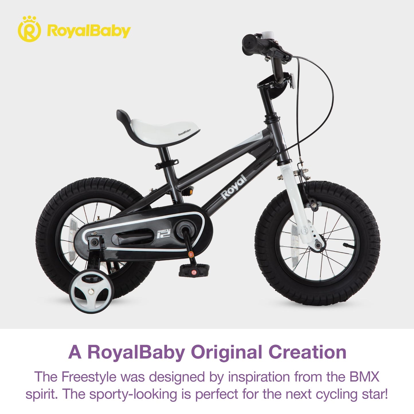 Royalbaby Freestyle Dual Handbrakes Kids Bike 12 Inch Toddlers Learning Bicycle with Training Wheels for Boys Girls Beginners Age 2-4 Years, Black
