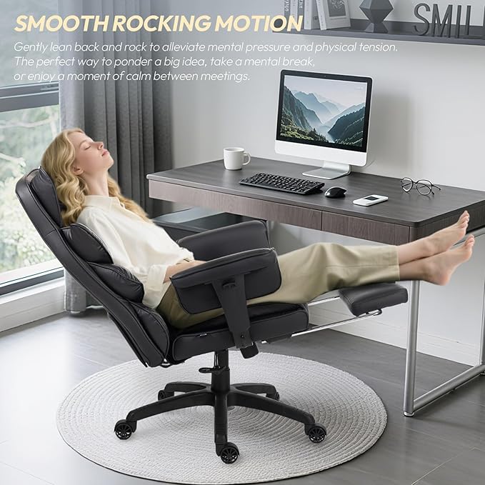 Dowinx Big and Tall Office Chair with Pocket Springs Cushion,High Back Computer Gaming Chairs with Adjustable Armrests,Executive Desk Chairs with Lumbar Support and Footrest,PU Leather-Black