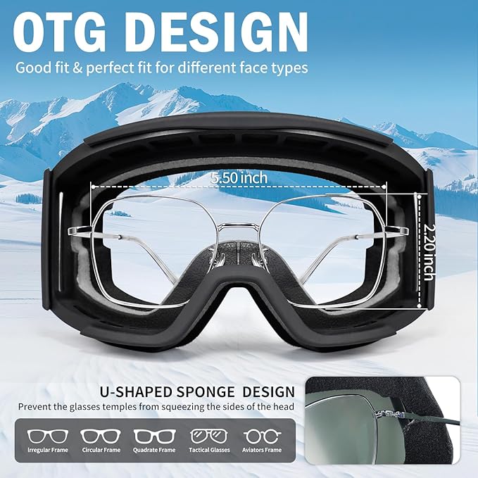 Ski Goggles for Men Women,Anti Fog UV Protection Snowboard Goggles for Adult & Youth,OTG Snow Skiing Goggles