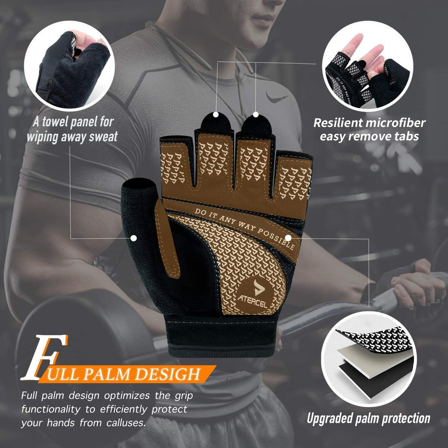 ATERCEL Weight Lifting Gloves Full Palm Protection, Workout Gloves for Gym, Cycling, Exercise, Breathable, Super Lightweight for Men and Women(Black, X-Large)