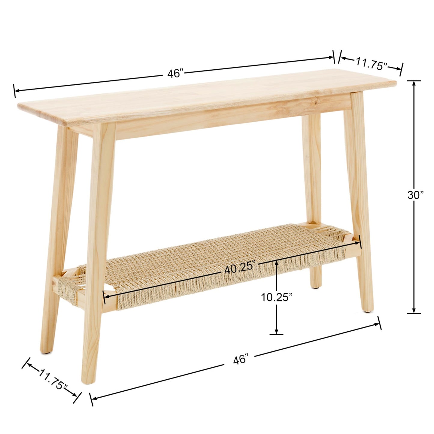 LZAREAL Farmhouse Rattan Entryway Table with Storage Boho Narrow Console Table Wood Long Sofa Table Behind Couch Table for Entryway Hallway Foyer Living Room, Natural Color