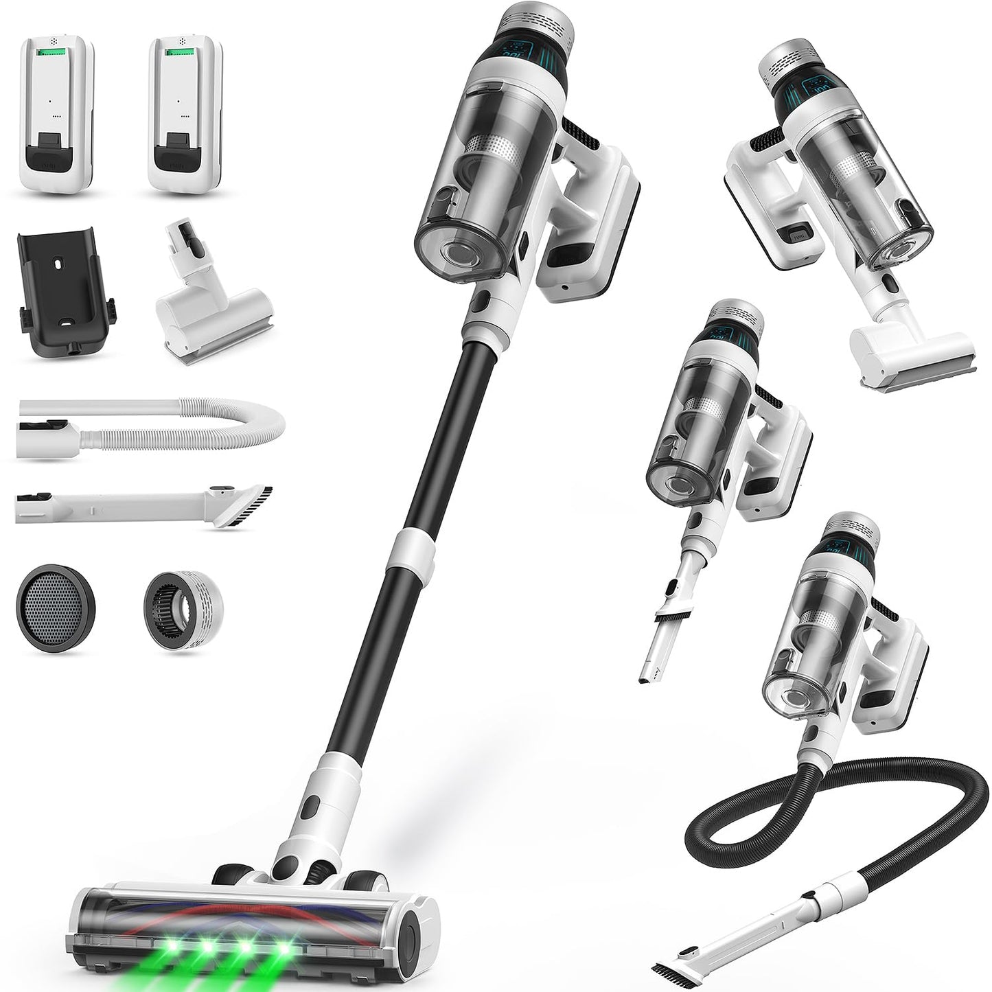 NuYupo Cordless Vacuum Cleaner, 2 Batteries 110 Mins Runtime Vacuum Cleaners for Home, 550W 45KPA 15-in-1 Stick Vacuum with Char