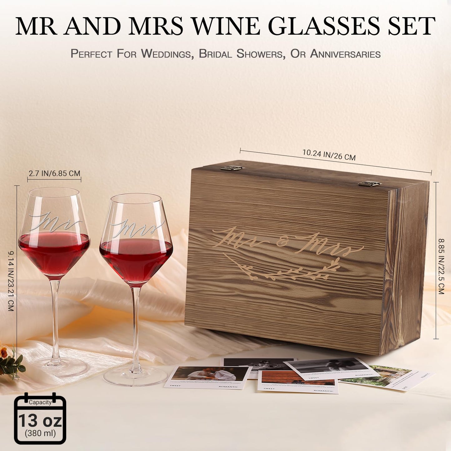 SIPBYSOP Mr Mrs Wine Glasses Gifts for Wedding/Engagement/Bridal Shower,Classy Engagement Present,WEDDING Gift for Couples,Women,Bride to be,Newlyweds-Wedding Keepsake Box Gift Set