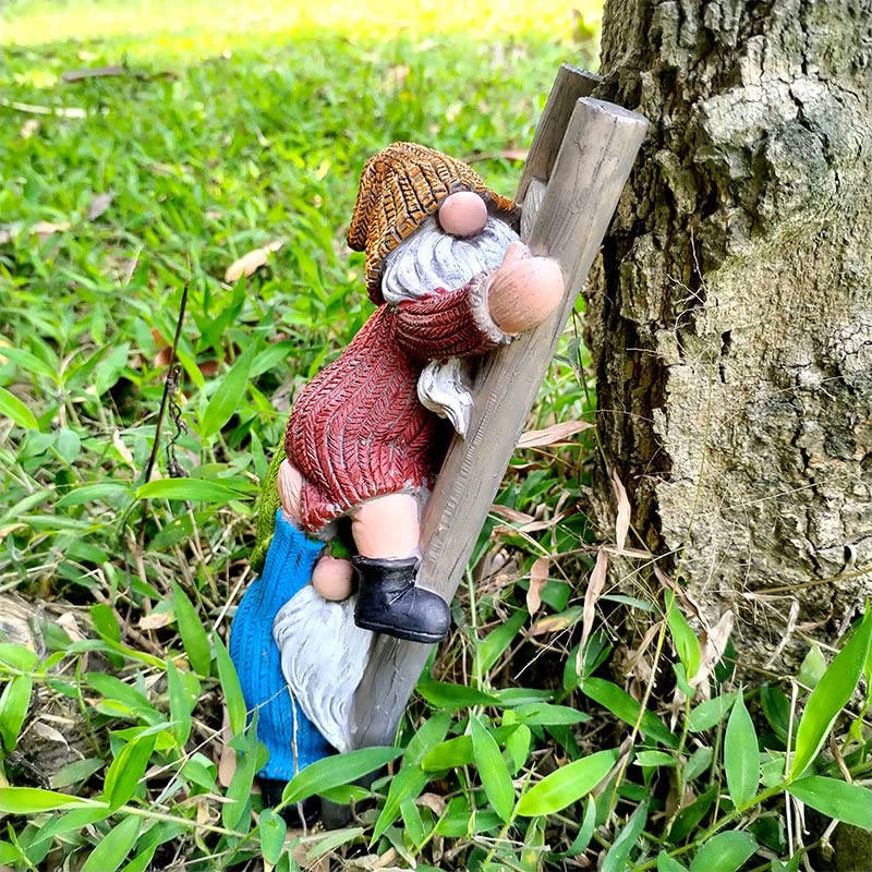 JARPSIRY Garden Gnome Statue, Funny Climbing Ladder Gnomes Figurine Resin Sculpture Outdoor Decor for Patio Yard Lawn Porch Ornaments Gift