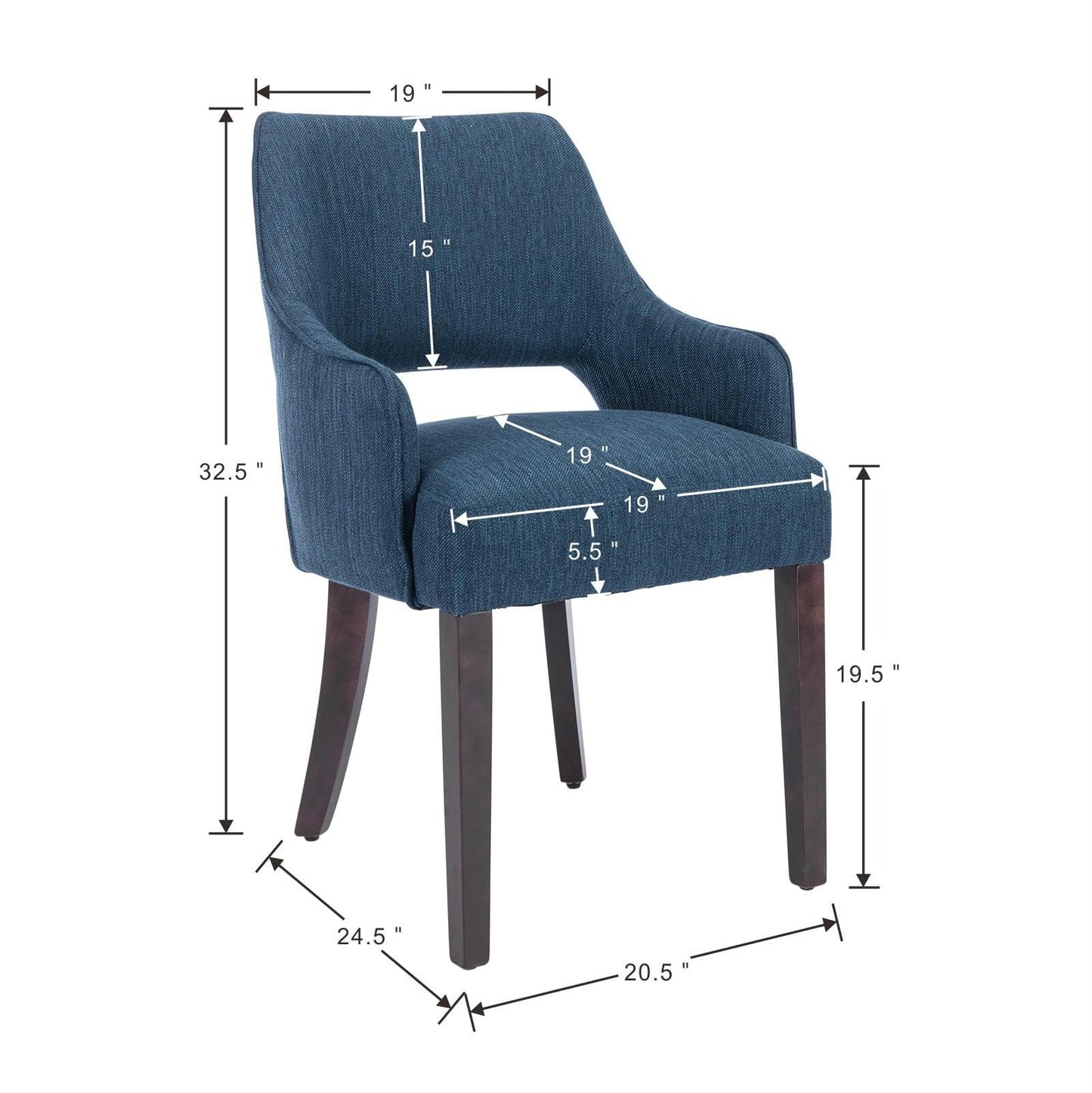 DM Furniture Linen Dining Chairs Set of 4 Upholstered Accent Chairs Side Chair with Wood Legs for Living Room/Dining Room/Bedroom/Restaurant, Blue