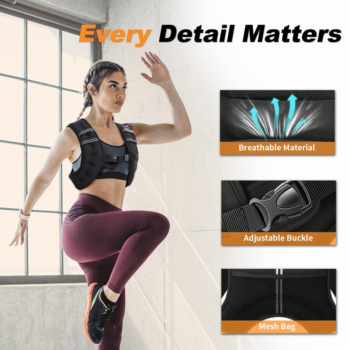 VBSD Weighted Vest Woman 6LB Weight Vest for Women Men Body Weight Vests for Walking Strength Training Running Workout Jogging Fitness Black