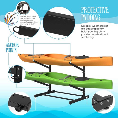 TPHUC Adjustable Kayak Rack, Sup Storage Stand, Weatherproof Canoe Holder, Heavy Duty Paddleboard Bracket, Anti-Rust Surfboard Bracket, Kayak Wall Mount for Outdoor Organizer - 2 Levels