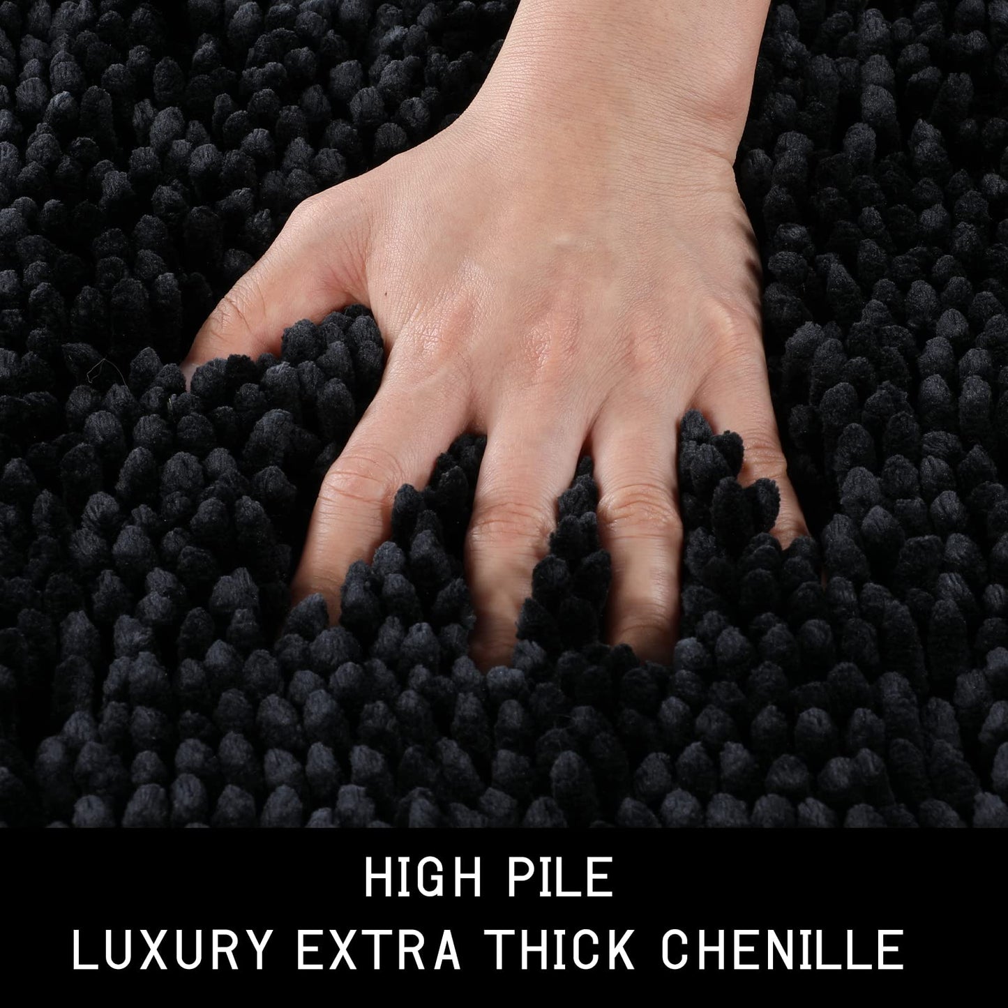 Yimobra Bathroom Rugs Sets 2 Piece, Luxury Shaggy Extra Thick Bathroom Rugs, Plush Non-Slip Mats for Bath Room Floor, Machine Wash, Ultra Absorbent, 31.5 x 19.8 + 24 x 17 Inches, Black