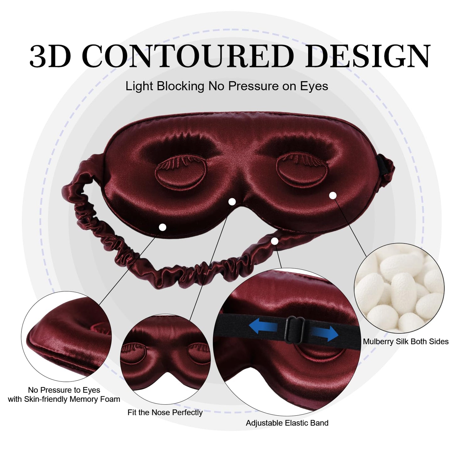 ZIMASILK Adjustable 22 Momme 100% Pure Mulberry Silk Sleep Mask, 3D Contoured Cup Eye Mask for Sleeping, Super Soft Breathable Blindfold, Perfect Blocks Light for Sleeping (Burgundy)