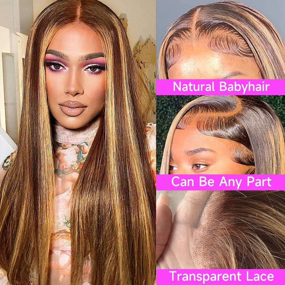 Peenoll Highlight Dark Brown Chocolate P4/30 Straight Wave Wig Glueless Wigs Human Hair Pre Plucked Pre Cut Lace Closure Glueles