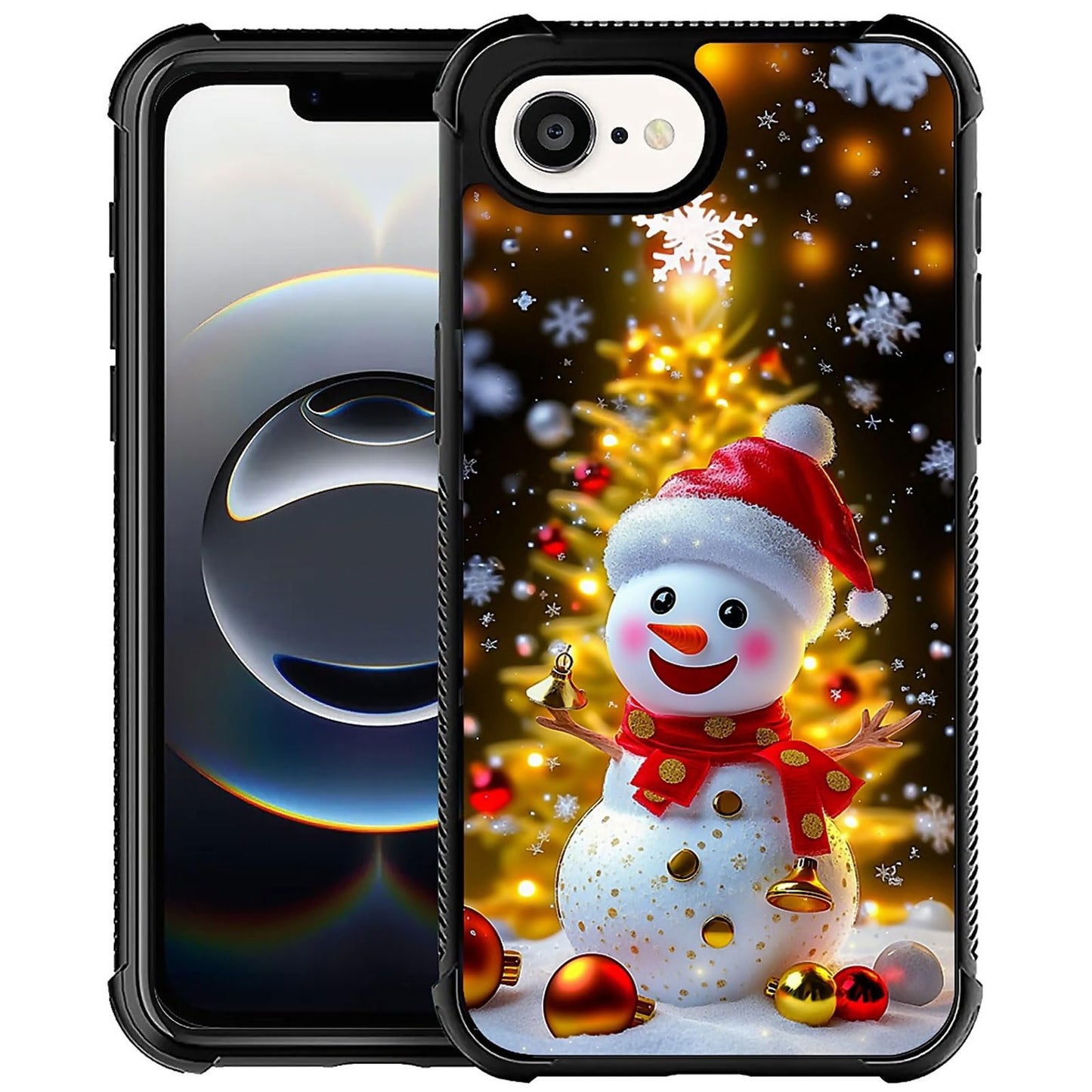 XUANWENPA for iPhone 16E Case,The Black Shell Design is Bright,Anti Drop and Dust-Proof,Christmas Golden Tree Snowman.
