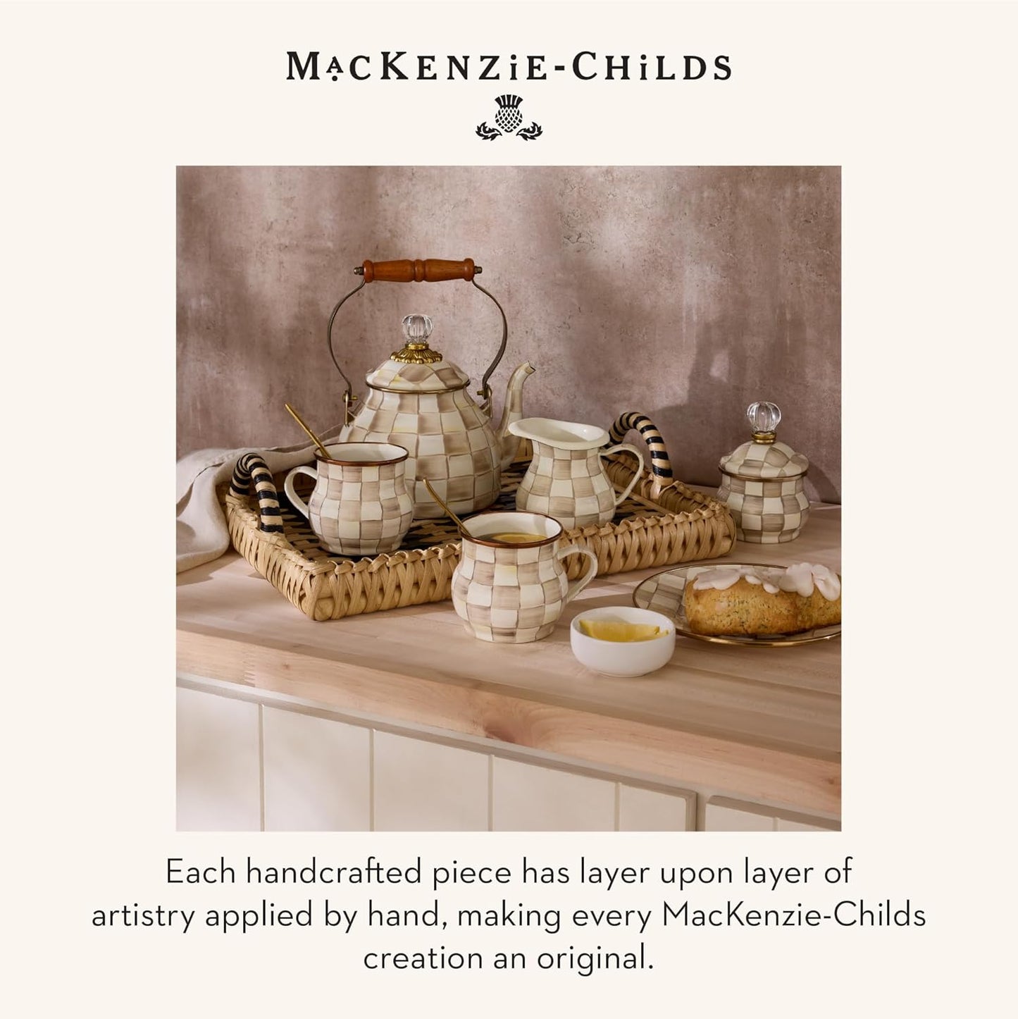 MACKENZIE-CHILDS Enamel Oval Platter, Serving Plate for Entertaining, Large, Brown-and-White Mocha Check